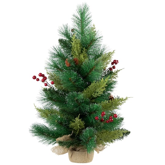 25" Unlit Spruce Pine Needle Artificial Christmas Tree in Burlap Base